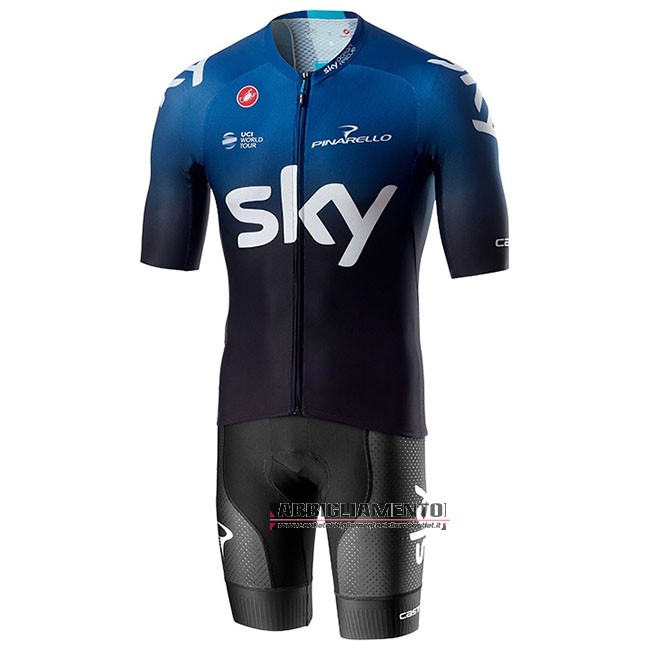 Abbigliamento Sky Aero 2019 Manica Corta e Pantaloncino Con Bretelle Nero Blu - Clicca l'immagine per chiudere